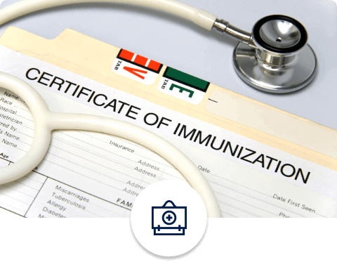 Certificate of immunisation and stethoscope